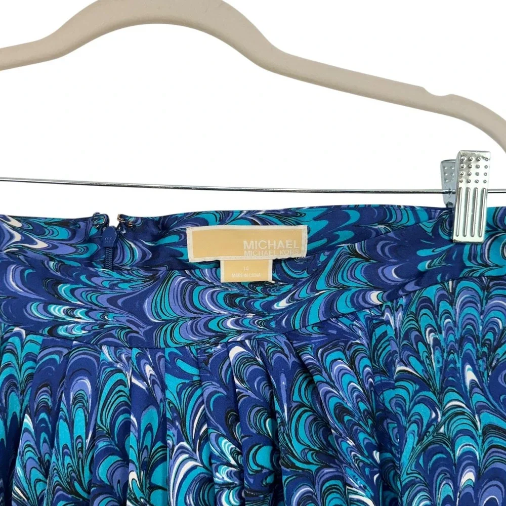 Michael Michael Kors Blue Swirl‎ Print Draped Mini Skirt Size 14